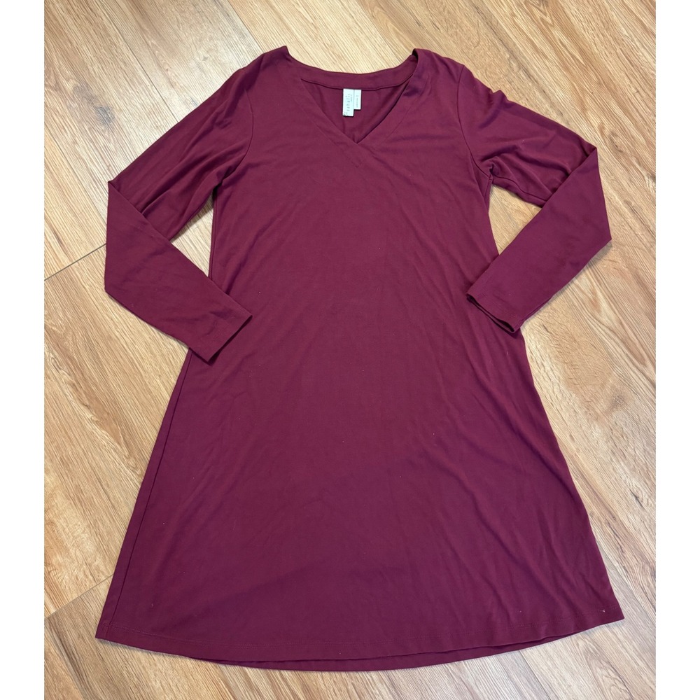 Sahalie Women Burgundy V-Neck Long Sleeve A-Line Jersey Knit Dress Small E27242